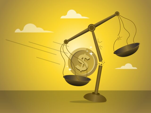 Illustration of a broken justice scale shattered by a large dollar sign, symbolizing corruption, wealth-driven pardons, and the erosion of accountability